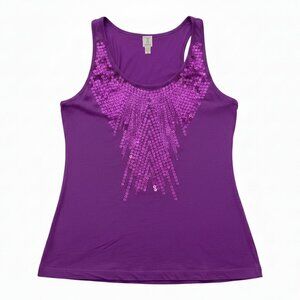TRISTAN - Tank top Camisole Purple with Sequins in the front Large